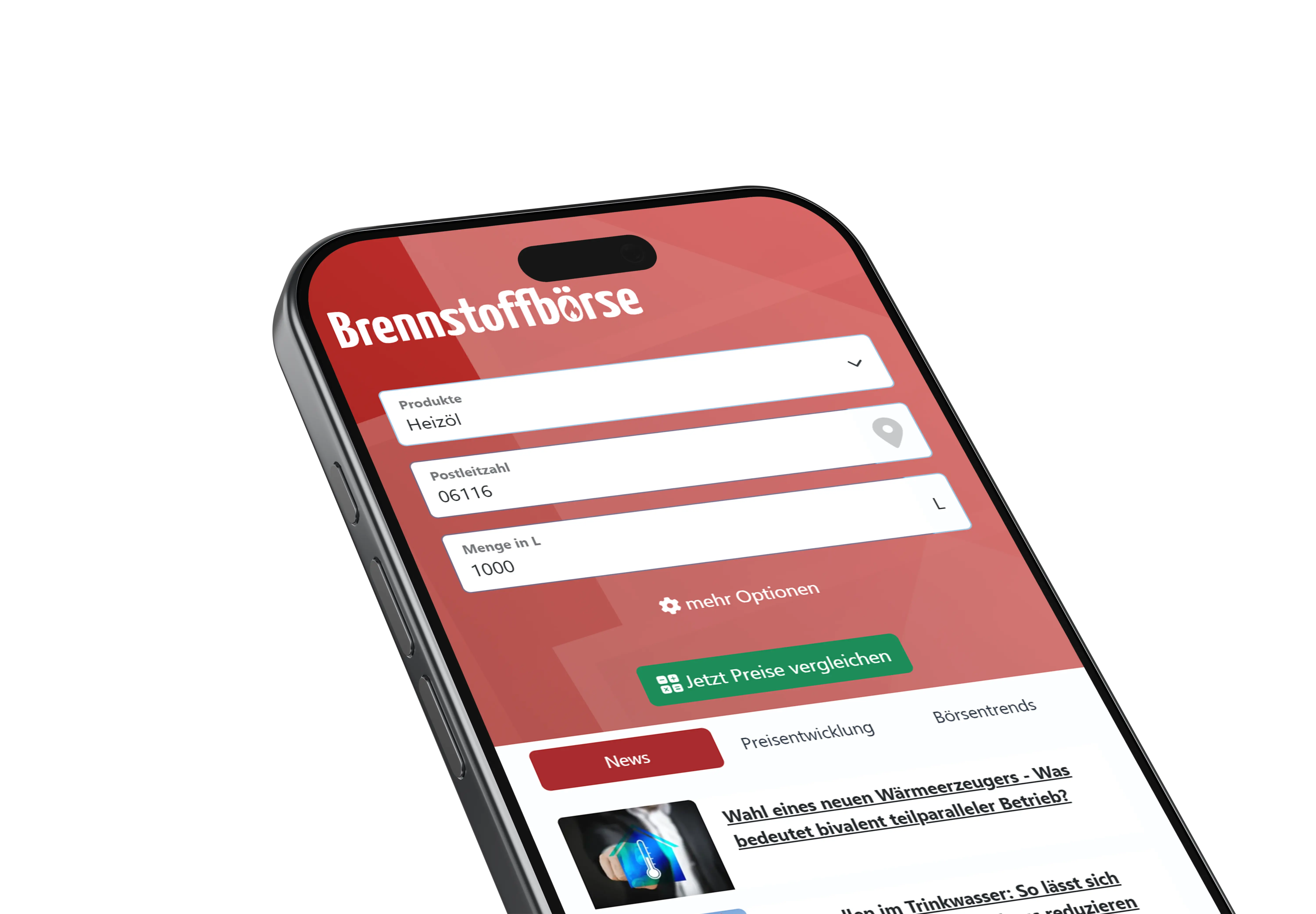 Brennstoffbörse App auf dem Smartphone